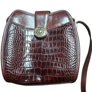 Brighton Brown Croc Embossed Leather Crossbody Bag